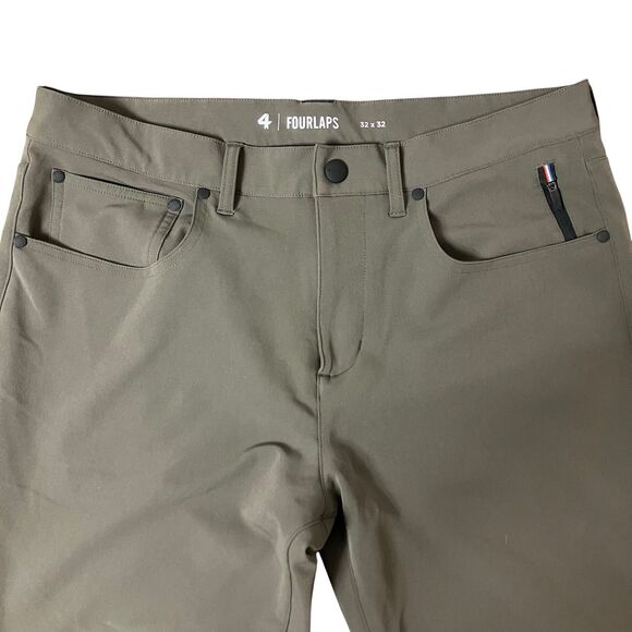 4 Fourlaps Pants Mens 32x32 Green Skinny Traverse Chino 4Way Stretch 1072 *READ - Picture 2 of 9